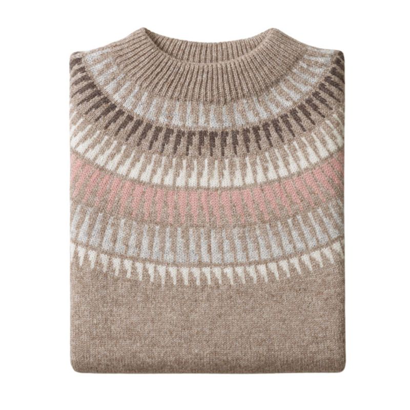 Rauma - Spiret dame rundfelt genser - Lys beige/rosa 