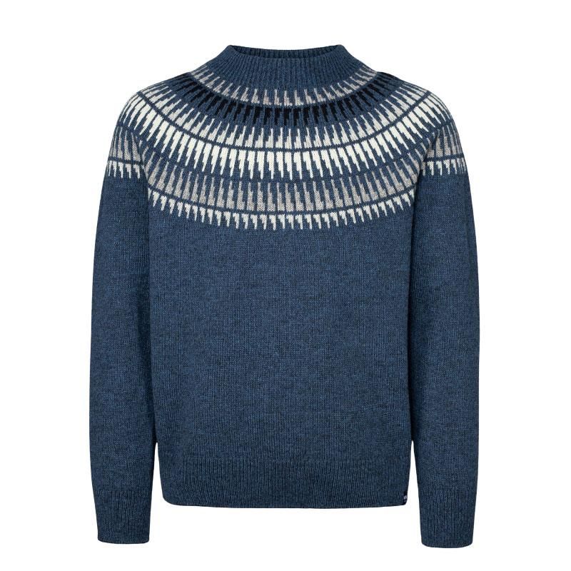 Rauma - Spiret herre rundfelt genser - Blå melert