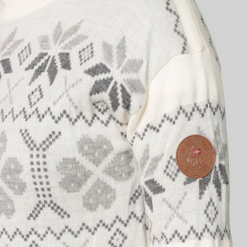 Scand. Ex. - Strikket genser med rullekrage dame - Snøhvit/grå melert