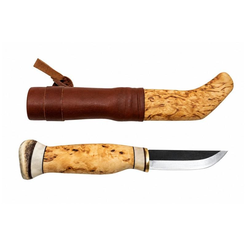 Wood Jewel - Kniv med buet slire i bjørk og skaft i bjørk og reinhorn