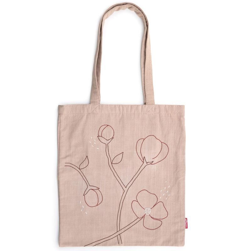 Others - Håndbrodert handlenett blomster rosa