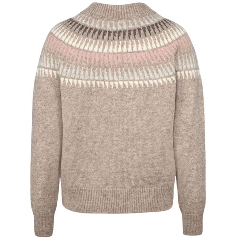Rauma - Spiret dame rundfelt genser - Lys beige/rosa 